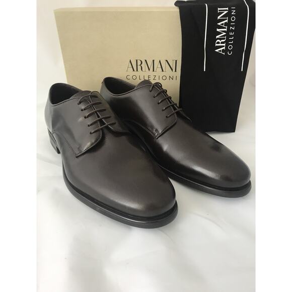 Armani Collezioni Leather Men’s Shoes Brown 12.5 US 45.5 Eu Italy NIB $795 main image 5